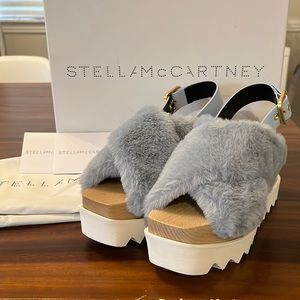 NEW IN BOX Stella McCartney Elyse Blue Fur Flatform Sandals